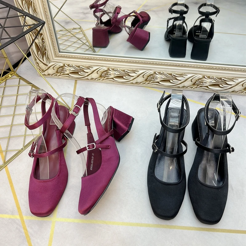 Женские босоножки в французском стиле с квадратным носком туфли-лодочки Мэри