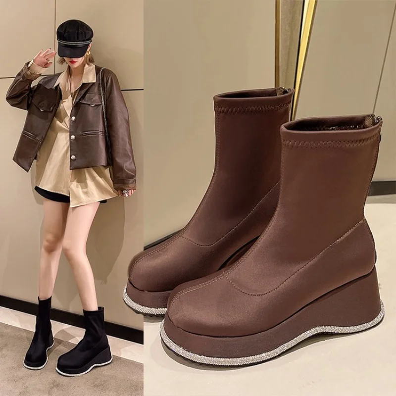 

Women Shoes Crystal Wedges Platform Chelsea Boots New Winter Boots Fashion Snow Designer Punk Goth Causal Mujer Zapatillas