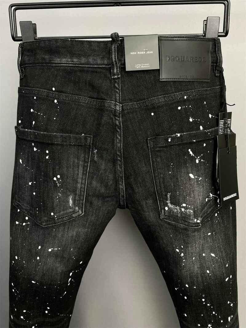 New DSQUARED2 Men's/Women's Jeans Fashion Three-Dimensional Cut Access Control Zipper Decoration Elastic Feet Holes 9863