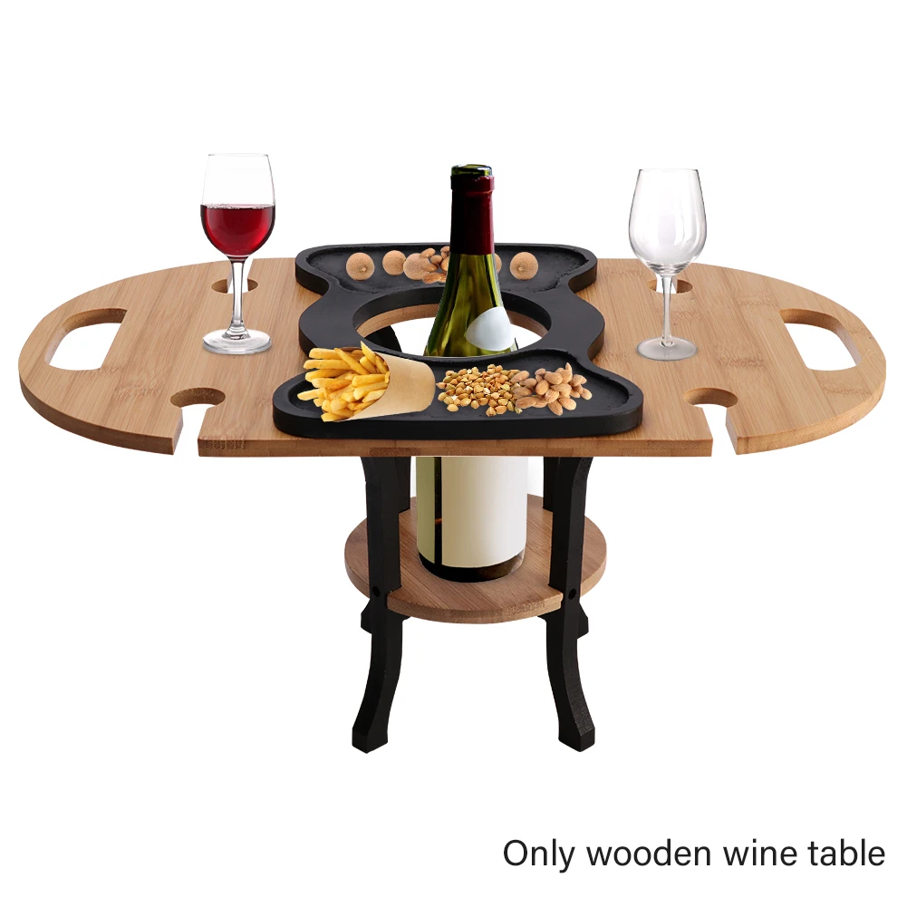 

Multifunctional Glass Rack Camping Foldable Portable Storage Holder Picnic Furniture Outdoor Dining Wooden Wine Table Splicing