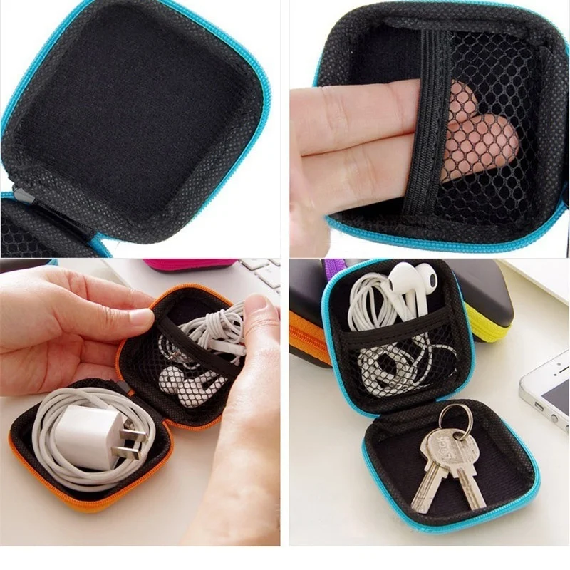 

Mini Zipper Hard Headphone Holder Case Portable Earbuds Pouch Box Earphone Storage Bag Protective USB Cable Organizer Storage