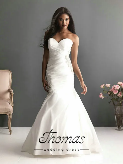 

enda quente elegante beading querida chiffon e cetim vestidos de noiva branco/vestido de noiva marfim personalizad wedding dress