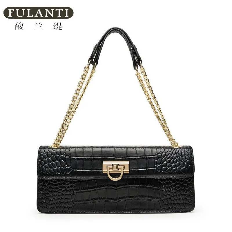 

FULANTI Crocodile Pattern 2023 New Fashion Chain Advanced Sense Crossbody Leather Stick Underarm Bag Middle-aged Mother Bag