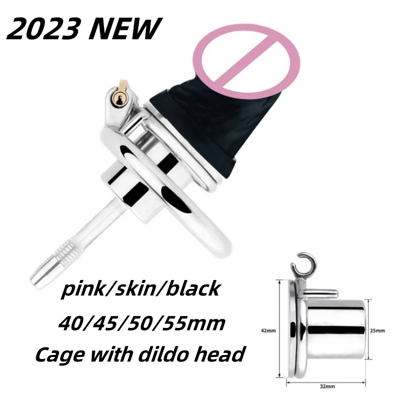 

2023 New Flat Metal Cb Chastity Lock Anti Cheating Chastity Cage with Silicone Dildo for Sissy Sex Toys, BDSM Male Sex Toys 18+