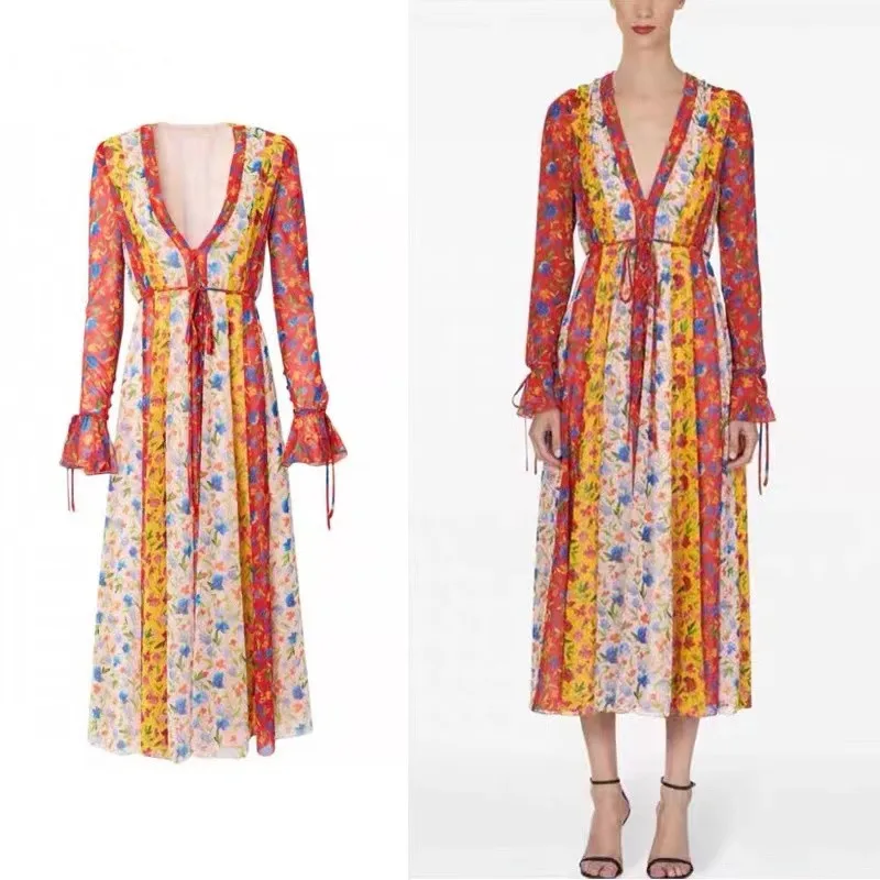 Женское шифоновое платье макси в стиле бохо модельное элегантное с цветочным