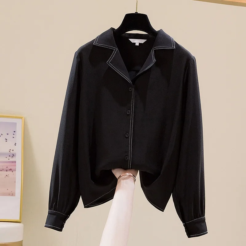 

Новинка весны 2022, модная однотонная универсальная женская рубашка для похудения размера плюс