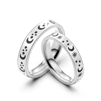creative star moon sun stainless steel rings for women couple men fashion silver color adjustable finger ring jewelry gifts 2022