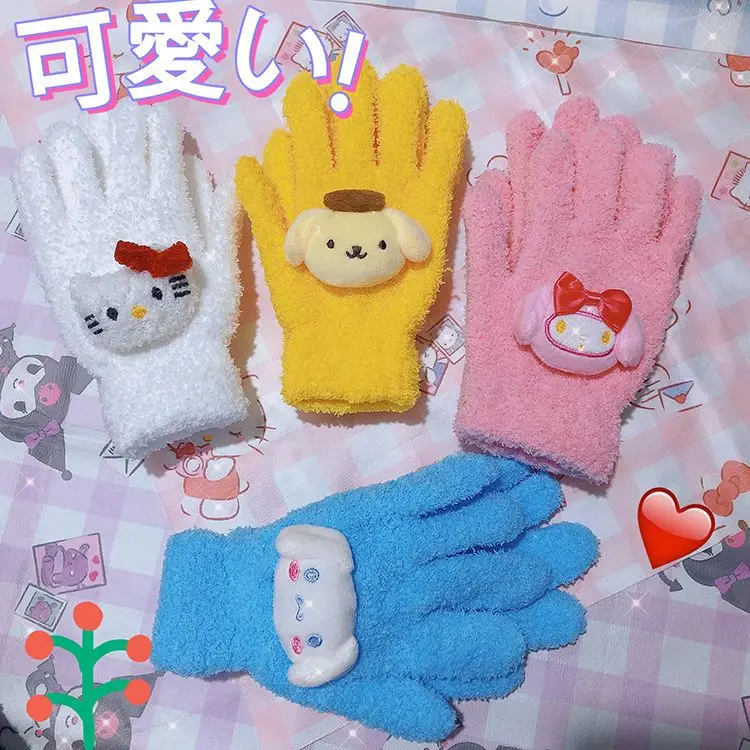 

Kawaii Hello Kitty Kuromi Cinnamoroll My Melody пуриновые плюшевые зимние велосипедные перчатки велосипедные теплые аниме Sanrios Рождественский подарок для девоч...