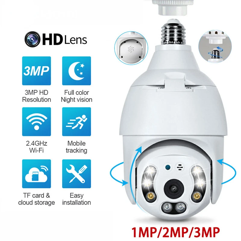 

Surveillance wifi Camera Bulb Night Vision Full Color Panoramic Automatic Human Track Video Security Monitor ip Camera