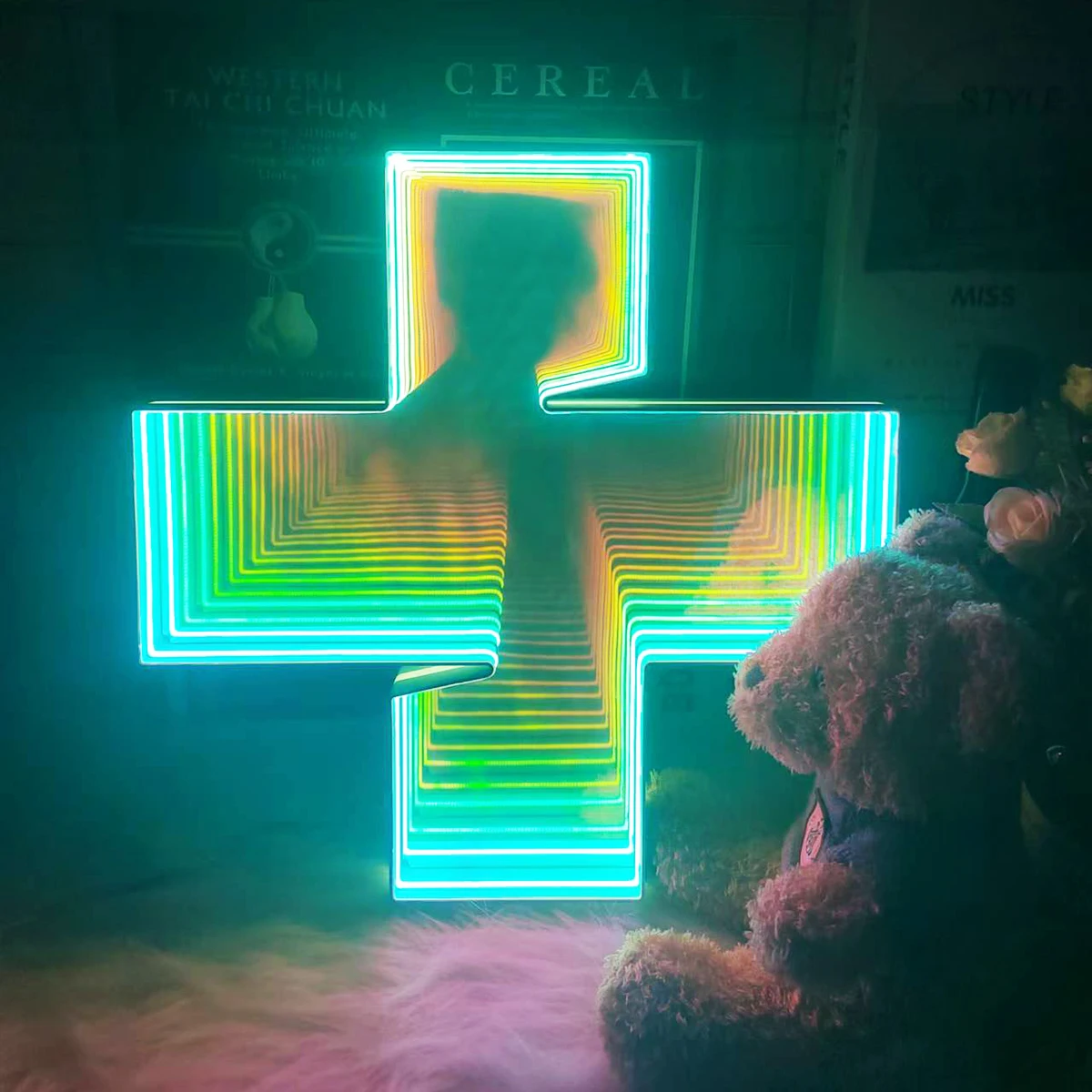 Пользовательский логотип 3d вывеска светодиодное круглое зеркало бесконечное