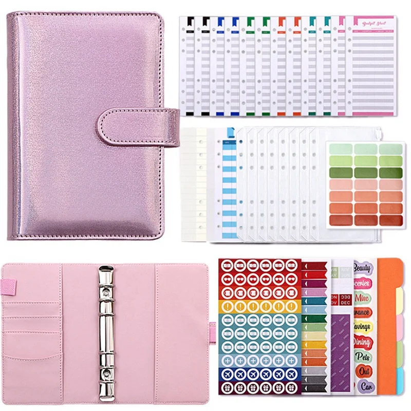 

Macaron A6 PU Leather DIY Binder Notebook Cover Diary Agenda Planner Zipper Money Saving Envelope