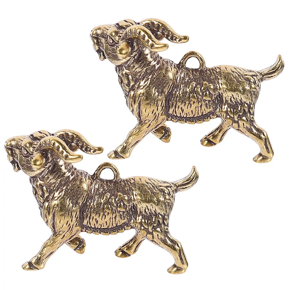 2 Pcs Key Chain Goat Keychain Pendant Brass Decor Delicate Charms Decorative Ornament