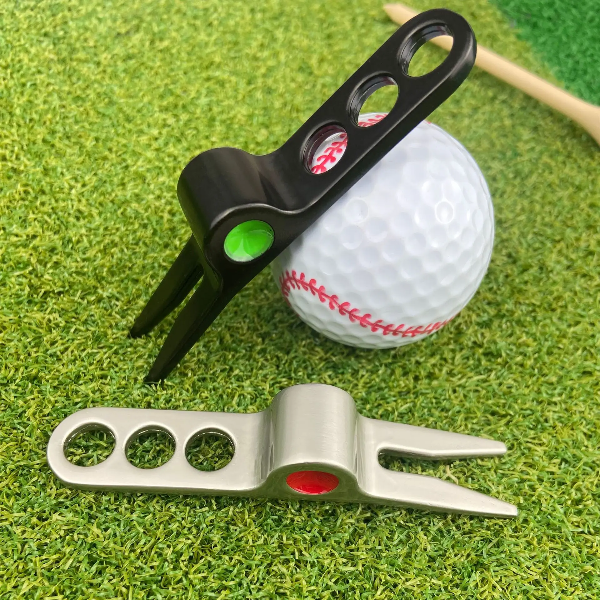 

1pc Zinc Alloy Golf Divot Repair Switchblade Tool Pitch Groove Cleaner Golf Pitchfork Golf Accessories Putting Outdoor Golf Tool