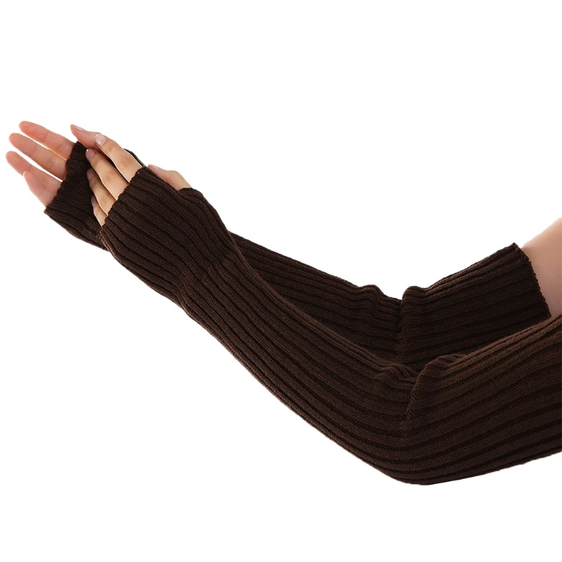 

Women Winter Classic Pure Color Soft Knitted Arm Warmer Long Fingerless Gloves