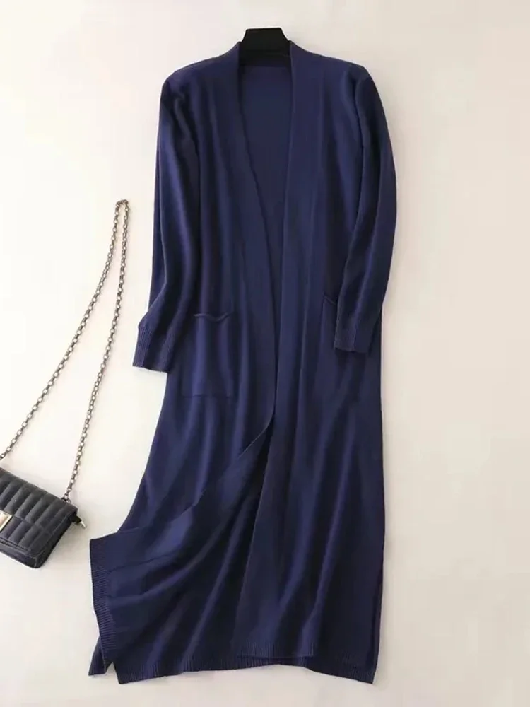 Повседневный свободный длинный вязаный кардиган модные свитера в Корейском