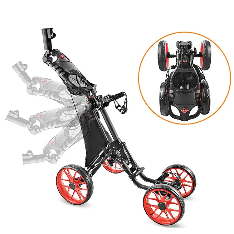 Waterproof 4 Wheel Golf  With Foot Brake Umbrella Holder Portable Moving Foldable 4 Wheel Golf Trolley