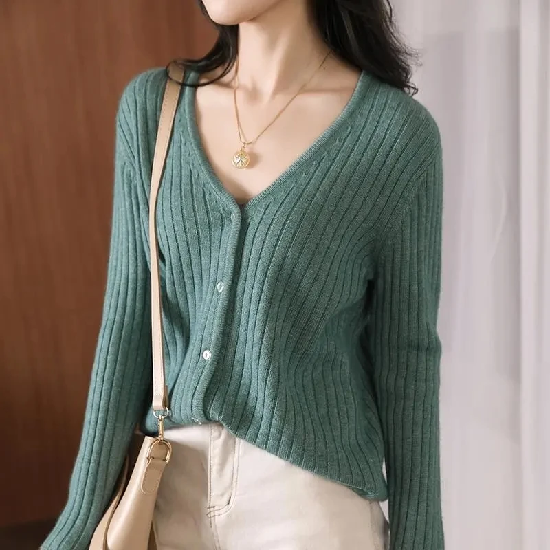 

Fall Sweaters Women Solid Fashion V Neck Cardigan Sueter Mujer Clothes Thick Button Up Top Casual Jumpers Lady Winter Sweaters