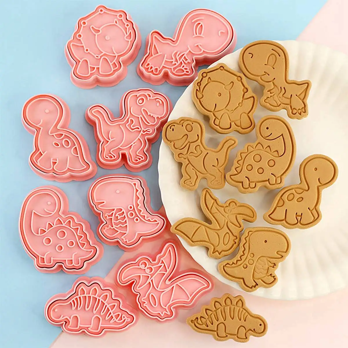 

8pcs/set Cookie Cutters Animal Dinosaur Type Stamp Embosser for Biscuit Pastry Bakeware Baking Cookies Molds Kitchen Accessories