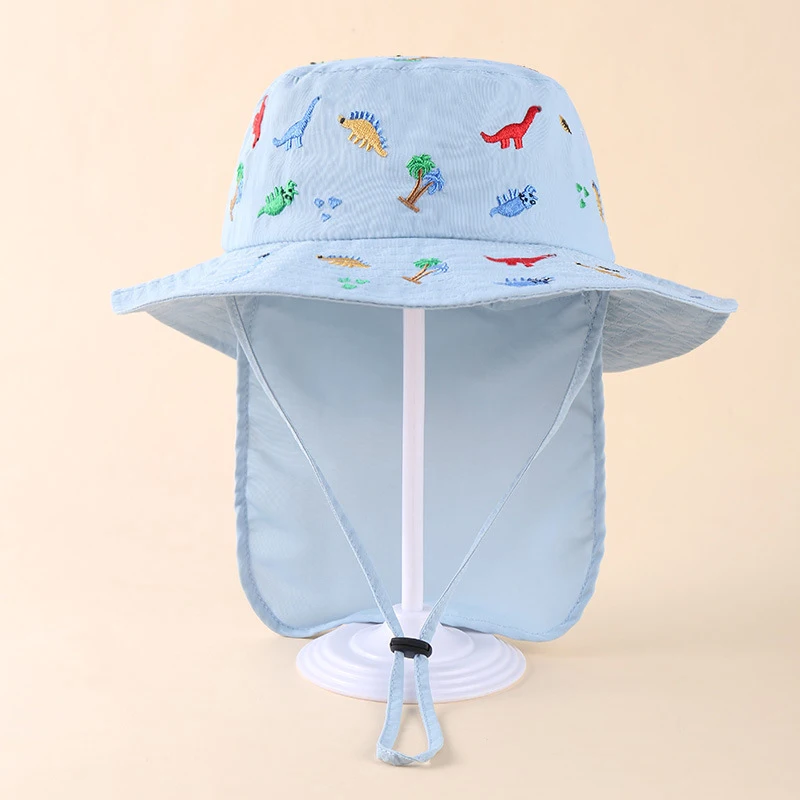 Summer Baby Bucket Hat Wide Brim UV Protection Boy Girl Cap With Neck Flap Kids Outdoor Sun Visor Hats Adjustable Fisherman Caps images - 6