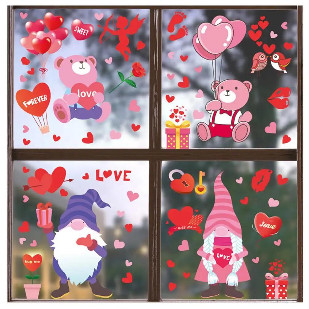 

8 Sheets Valentine's Day Window Decals Clings Decorations Romantic Gnomes Heart Window Stickers for Valentines Day Decorations