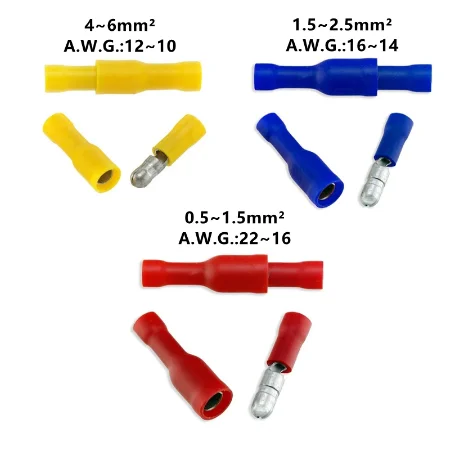 

100/50pcs Female Male Insulated Electric Connector Crimp Bullet Terminal for Audio Wiring terminals MPD FRD Connectors 22-10AWG