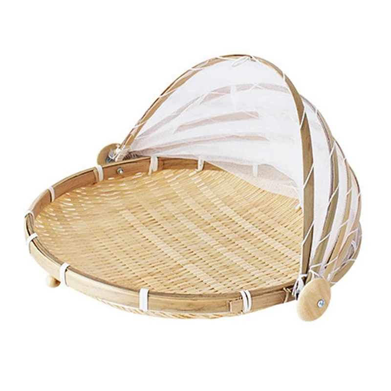 

3X Hand-Woven Food Tent Basket Tray Fruit Vegetable Bread Storage Basket Simple Atmosphere Outdoor Picnic Mesh Net Cover