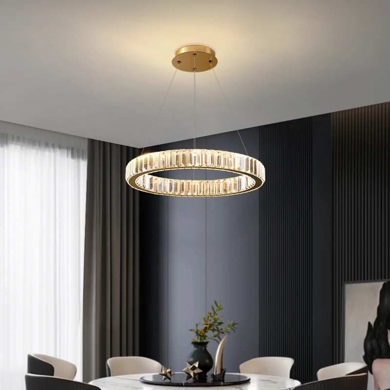 

Modern Crystal Chandelier LED Circle Luxury Rings Chandeliers Lighting Living Dining Room Deco Lights Bedroom Indoor Luminaire