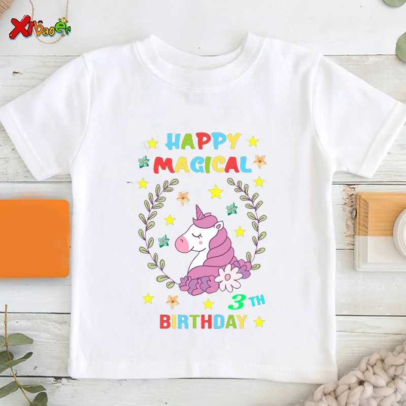 2022 Kids Unicorn T Shirt Cartoon Toddler Baby Hoodie Birthday Boy Clothing Girl Clothes Children's Customized Unicorn T-shirts