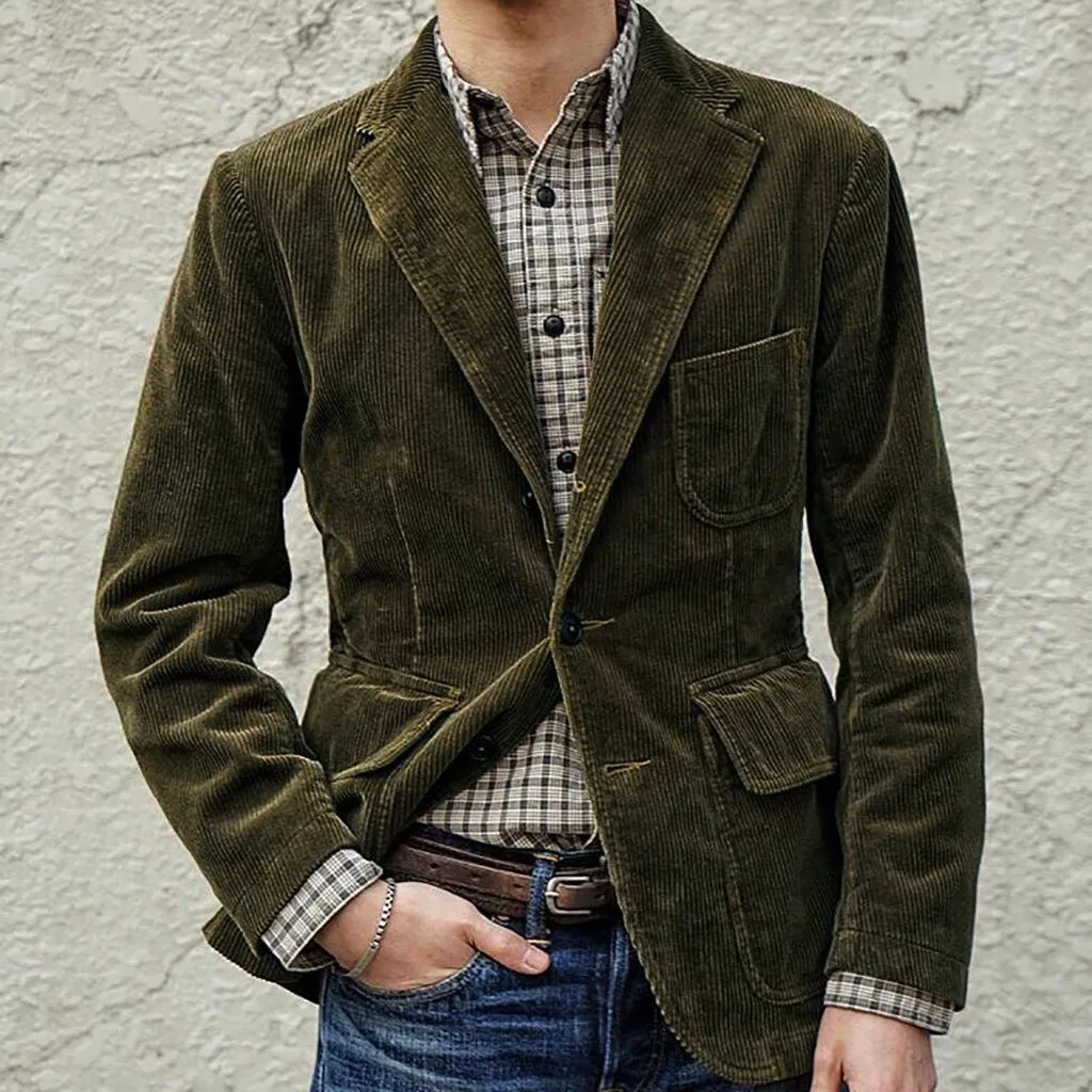 

Men's England Solid Color Casual Corduroy Single Breasted Suit