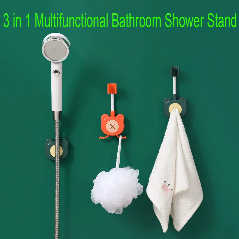 Creative 3-in-1 Shower Bracket 360° Shower Head Holder Adjustable Self-Adhesive Showerhead Bracket Wall Mount With 2 Hooks Stand