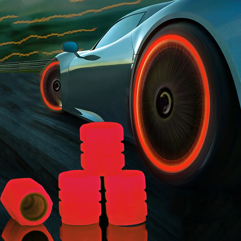 

4 Pack Tire Valves Caps Luminous Stem Caps Universal Hub Wheel Lights Stem Cover Deco Luminated Valves Nozzles Car Accessories