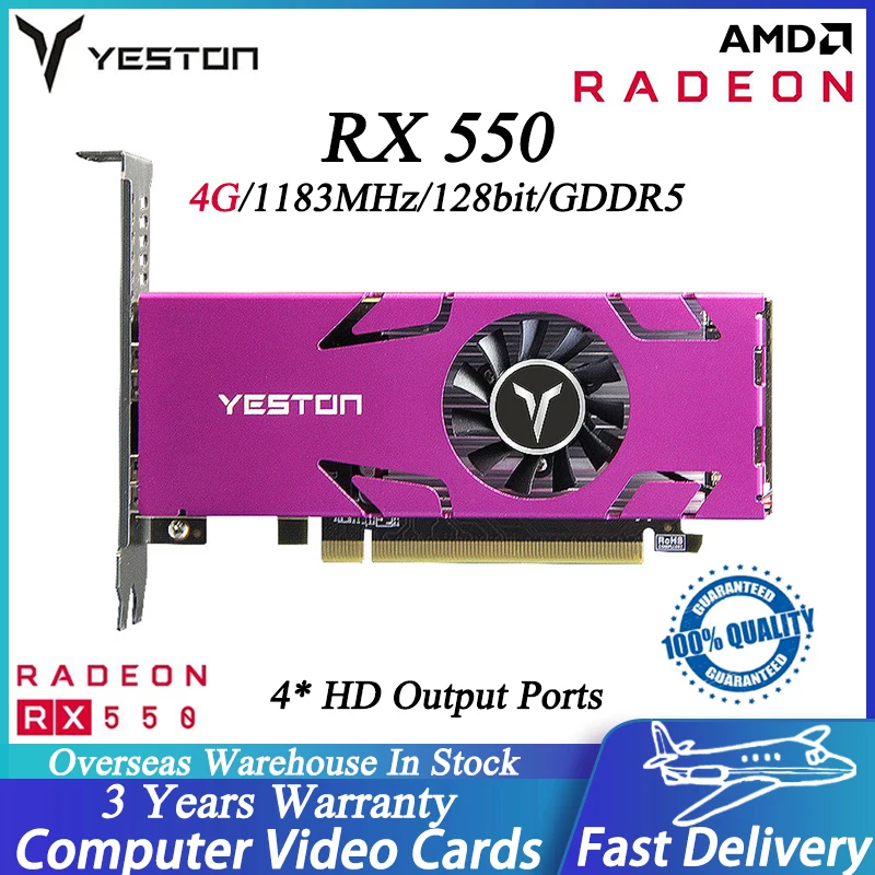 

YESTON RX550-4G Graphics Card 4HD GA 4-screen 128bit GDDR5 Memory Support Split Screen 4*HD Output Ports AMD Video Cards GPU NEW