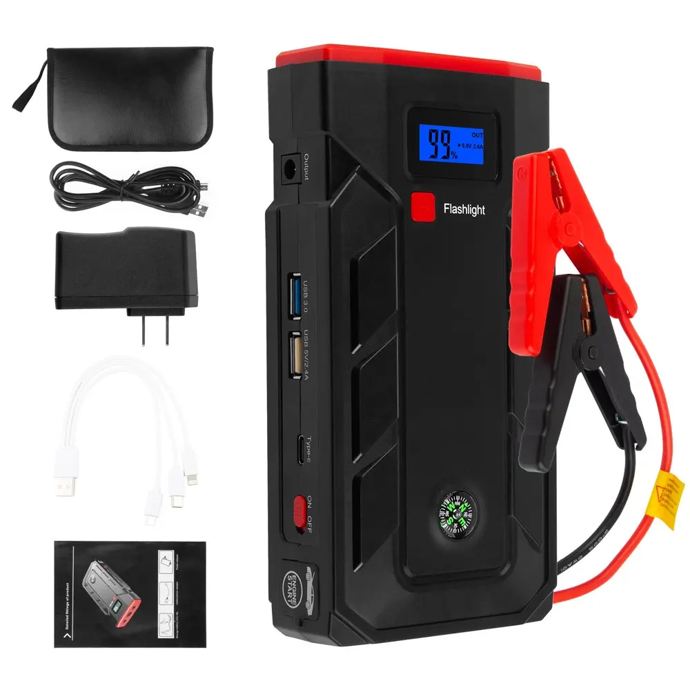 

Car Jump Starter, 1000A 27000mAh Portable Power Pack for Up to 6.0L Gas and 3.0L Diesel Engines, 12V Auto Battery Booster with