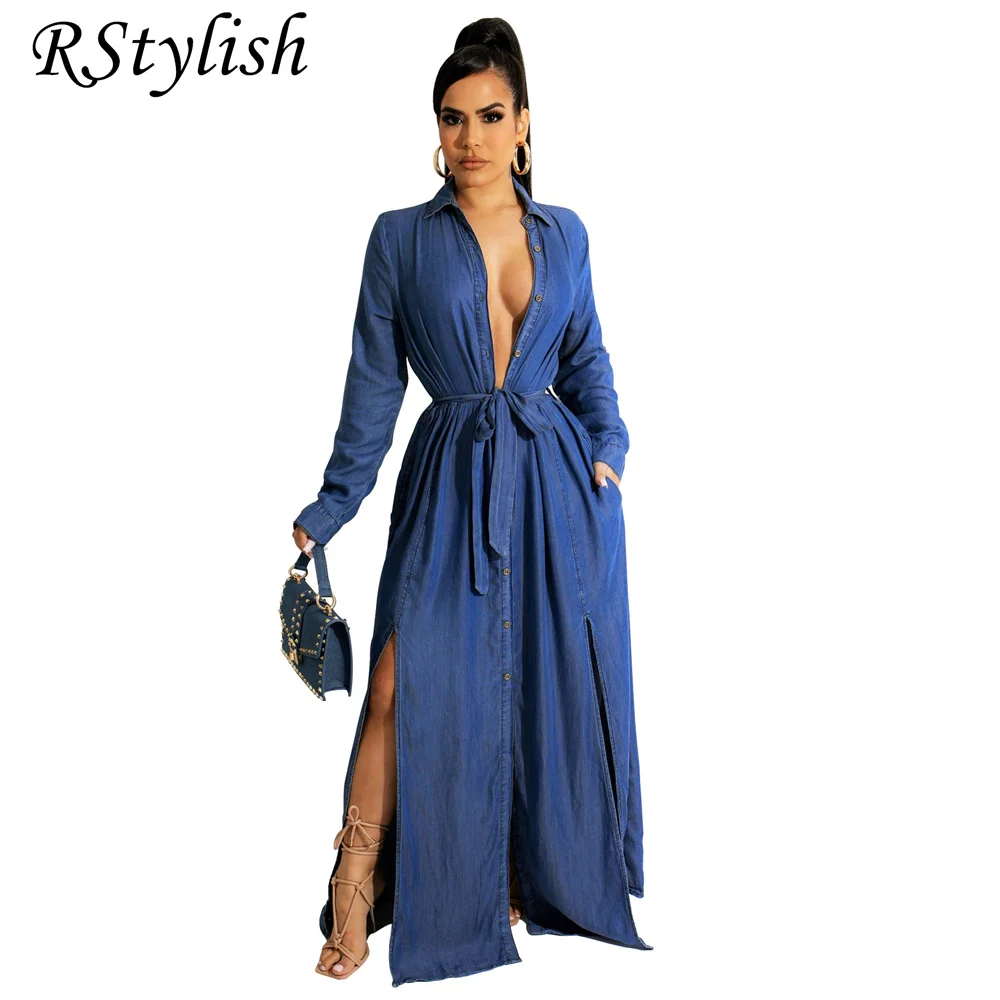 RStylish Spring Long Shirt Denim 