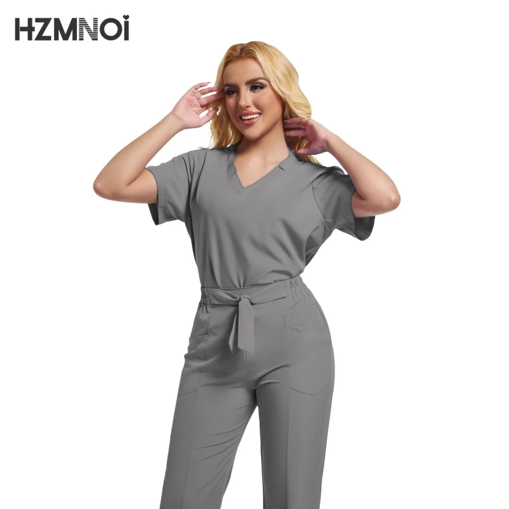 HZMNOI Medical Uniforms Women Scrubs Sets Nurse Nursing Work Clothes Beauty Salon Spa Surgical Suit Lab Hospital Overall