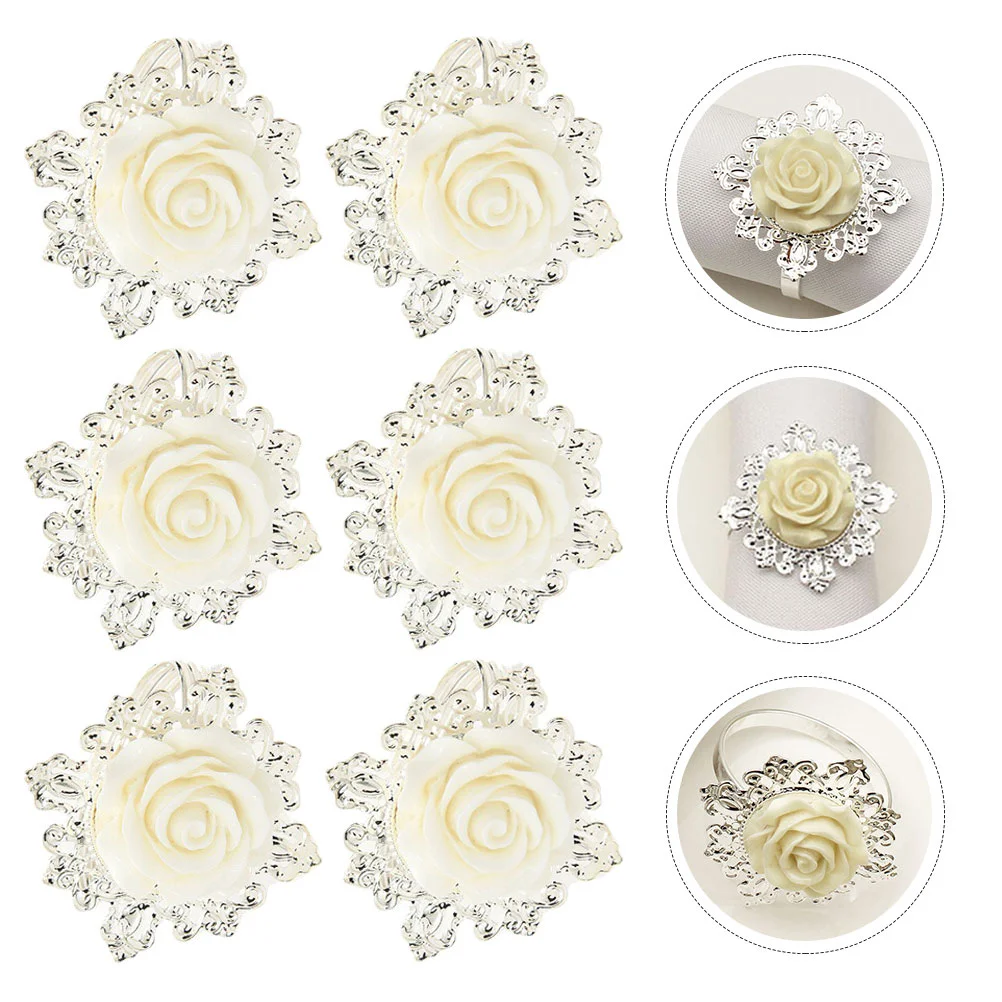 

Napkin Rings Holder Serviette Buckle Rose Buckles Wedding Decorative Design Ring Banquet Flower Metal Tissue Delicate Decors