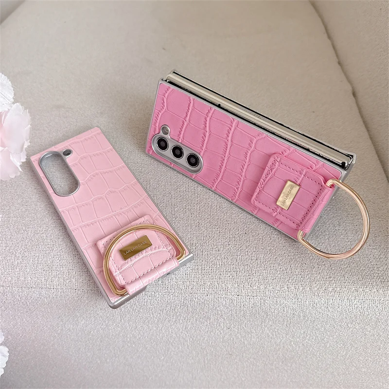 Фото Модный кожаный чехол ярких цветов для телефона Samsung Galaxy Z Fold 7 6 5 4 3 Fold6 Fold5 ZFold7 с кольцами, милый чехол №4