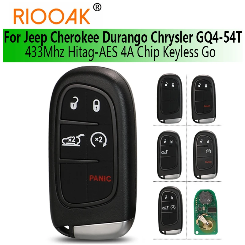 

433Mhz Hitag-AES 4A Chip Keyless Go Remote Smart Key for Jeep Cherokee Durango Chrysler GQ4-54T 2/3/4/5 Buttons