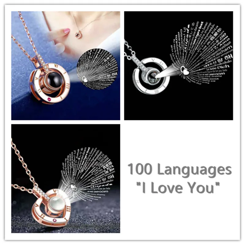 

New 100 Languages Projection I Love You Pendant Stainless Steel S925 Sterling Silver Necklace Female Valentine Day Jewelry Gifts