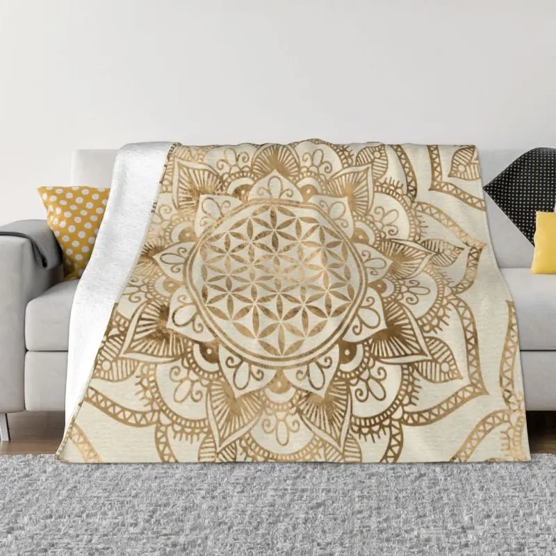 

Mandala Flower Of Life In Lotus Blanket Soft Flannel Fleece Warm Sacred Geometry Throw Blankets for Office Bed Couch Bedspreads