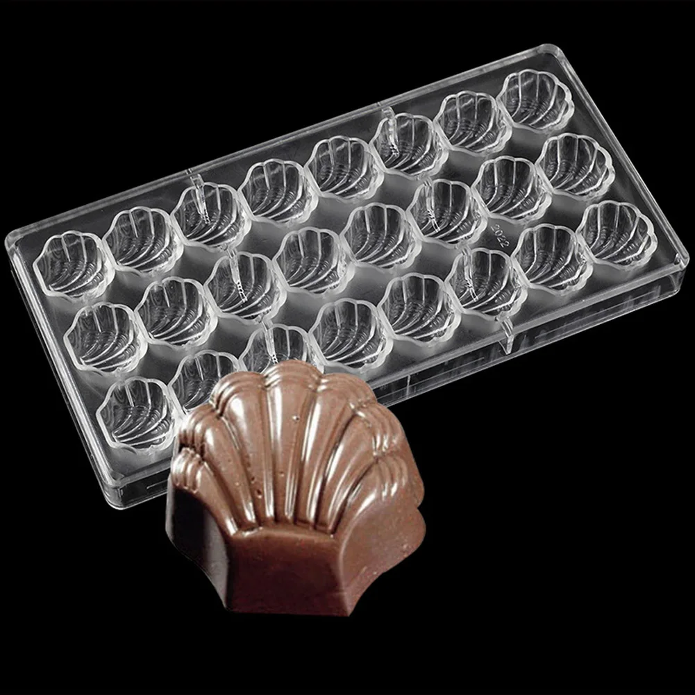 Clear Hard Chocolate Mold Maker PC Polycarbonate DIY 24 Scallop Shell Candy Mold Mould Bakeware Wholesale Free Shipping