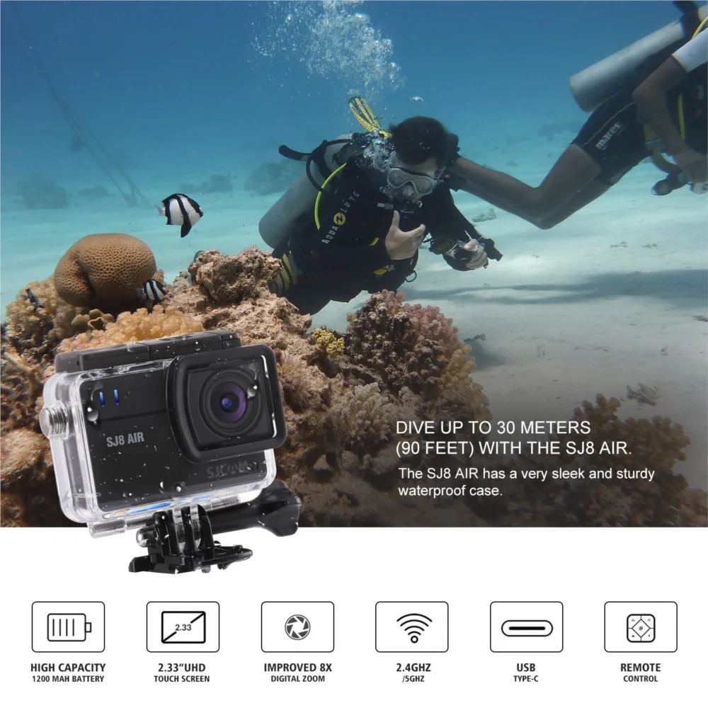 

SJCAM SJ8 Air Action Cam WiFi Remote Helmet Camera Ultra HD 1296P 30FPS Extreme Sports DV Waterproof Outdoor Diving Camrecorder