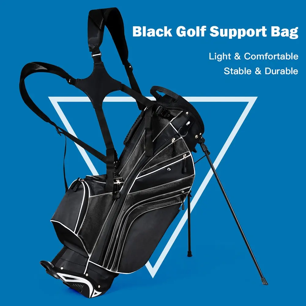 Golf Stand Cart Bag Club w/6 Way Divider Carry Organizer Pockets Storage Black