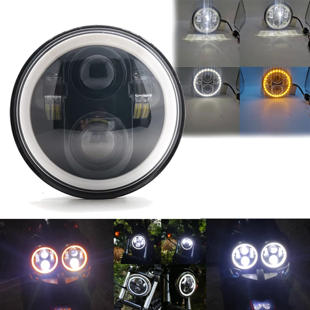 

5-3/4" 5.75 inch Round Motorcycle LED Projector DRL Headlight with 5.75Inch Headlamp Housing For Harley Dyna Sportster 1200 883