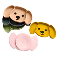 baby stuff cute dog shape 3 grids divided plate silicone baby infant sucker bowl bpa free food feeding tableware for infants