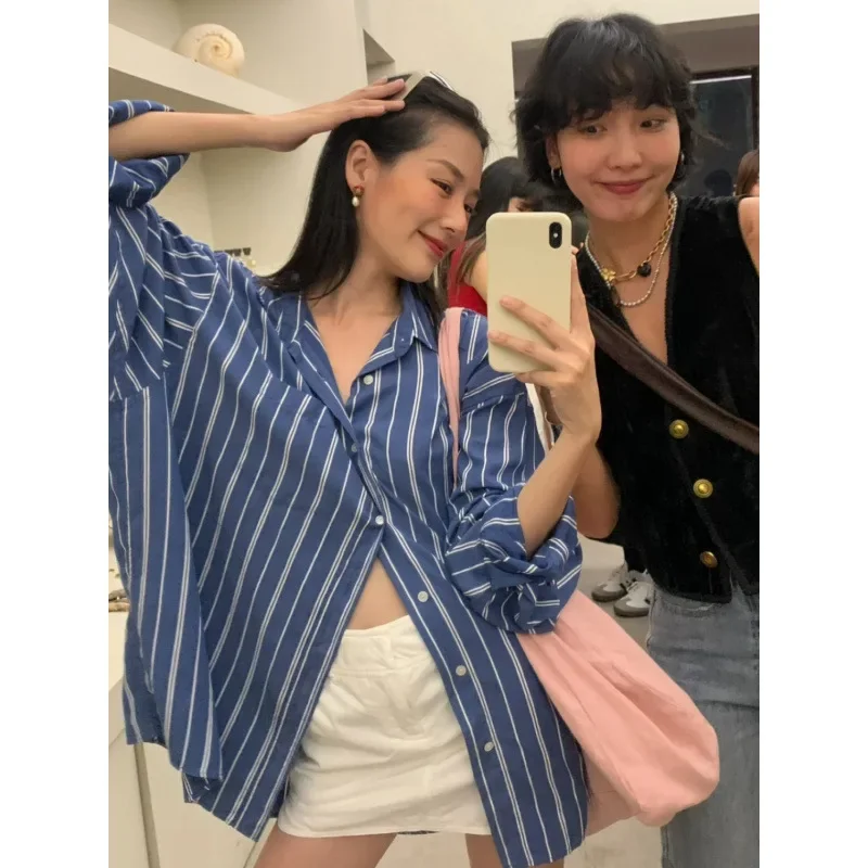 Женская рубашка с длинным рукавом повседневная универсальная блузка свободного