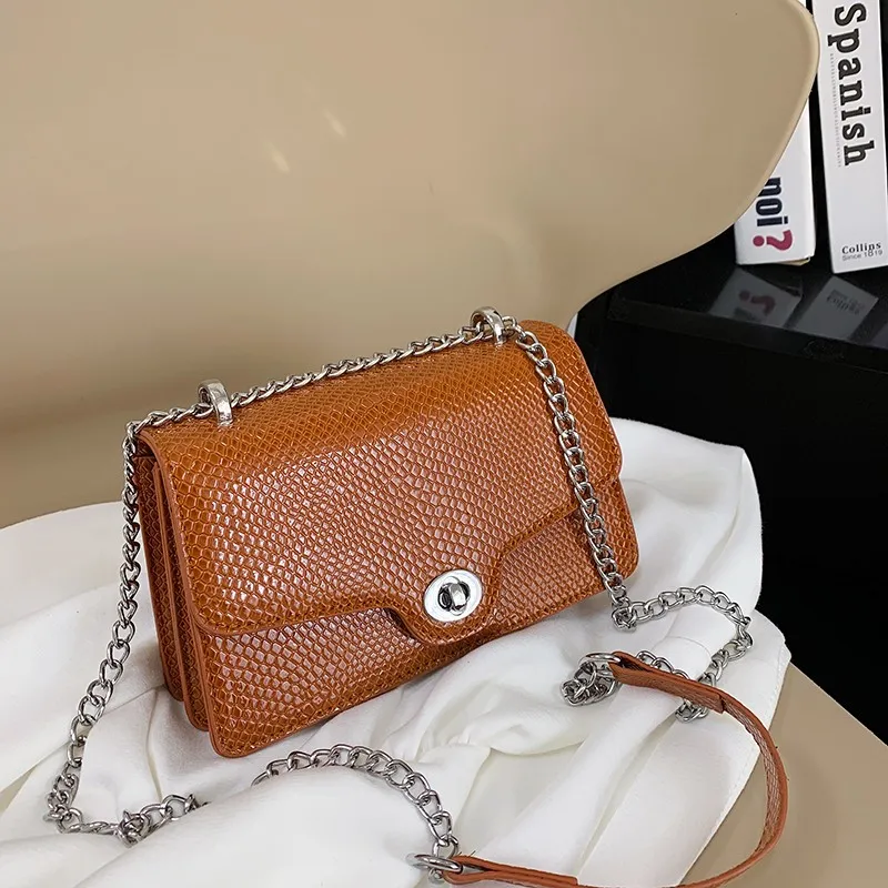 

2023 Textured Chain Shoulder Bags Serpentine Pattern Messenger Bags Designer Lock Small Flap Handbags And Purses For Women Mujer