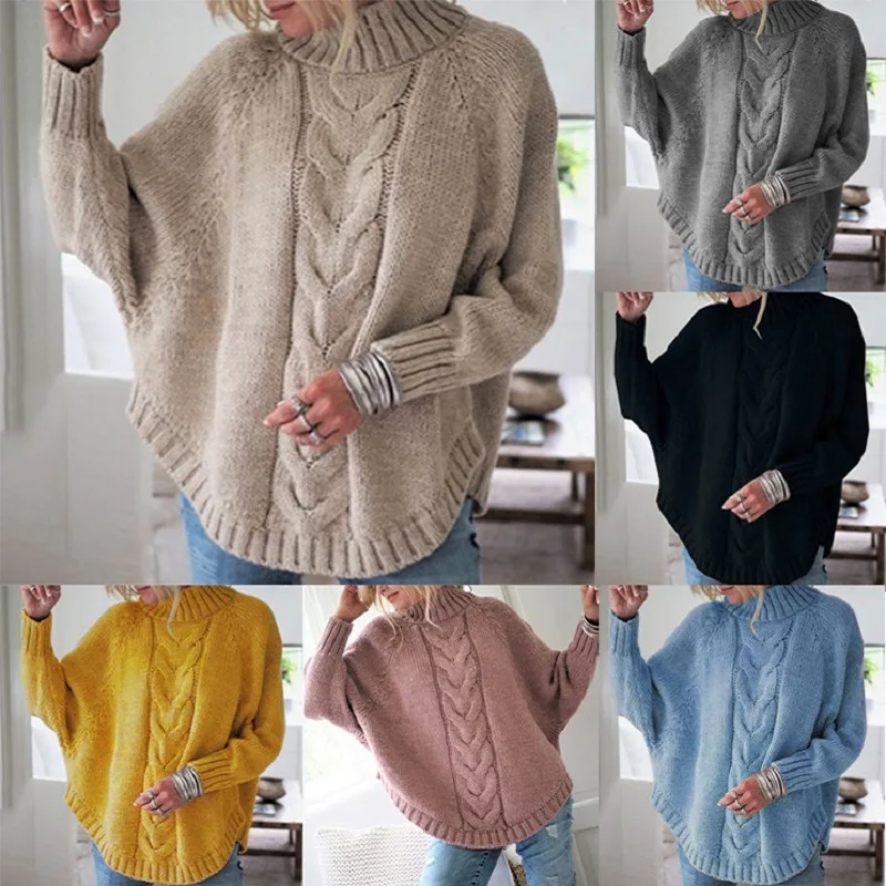 

Autumn Winter 2022 Women New Casual Solid Color O Neck Knitted Sweaters Fashion Batwing Long Sleeves Loose Elegant Sweaters Tops