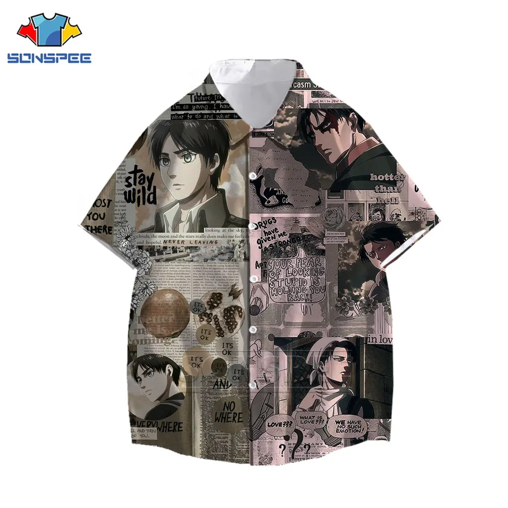 

Classic Hot Anime Attack on Titan Shirt Funny Team Captain Levi Mikasa Print Shirts Summer Casual Beach Tops Men Hawaiian Shirt