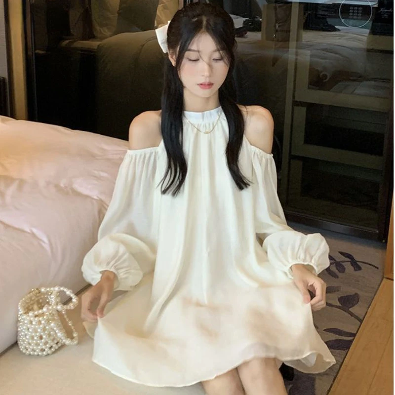 

Платье женское с открытыми плечами, милое мини-платье для девушек, с длинным рукавом, дизайнерский завязывающийся бандаж, в стиле преппи, Ins